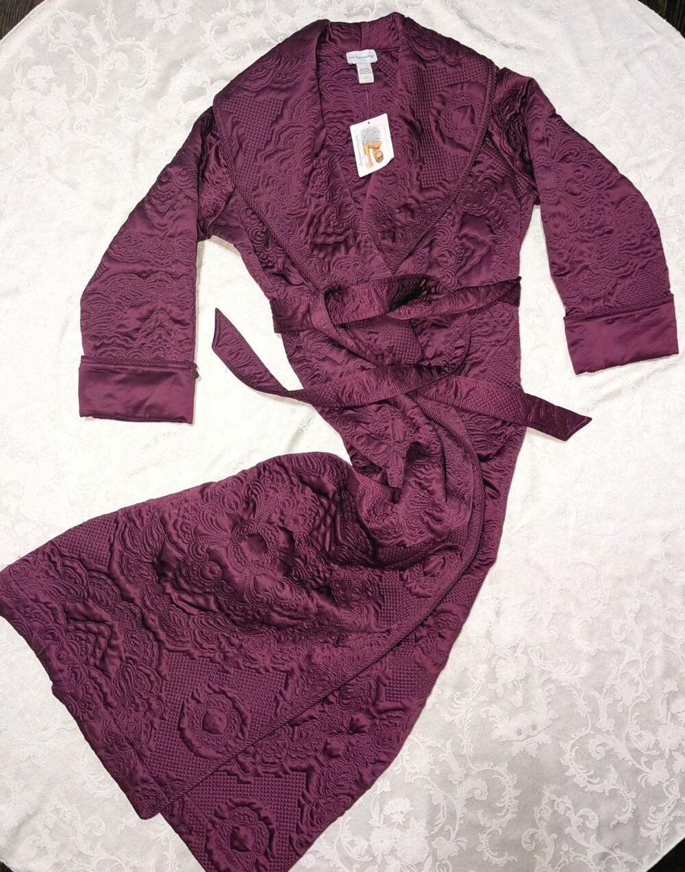 Soft Surroundings 1XL Burgundy Plum Quilted Floral Wrap Long Robe Sweet Dreams